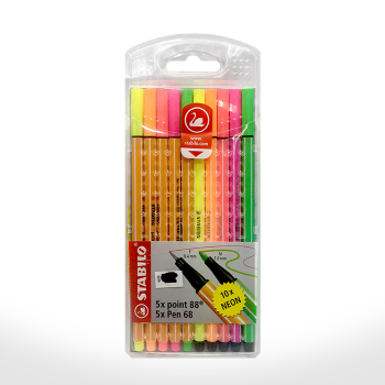 Imagen de Marcadores STABILO POINT 88 fibra fineliner 0.4mms. 5 colores neon + 5 pen 68 neon