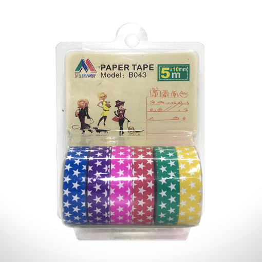 Imagen de Cinta adhesiva de papel diseñada de 10mms. 6 rollos de 5mts - modelo estrellas