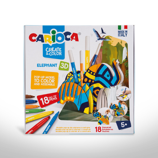 Imagen de Set infantil para colorear y construir CARIOCA CREATE&COLOR con 18 marcadores Portalápices - Elefante