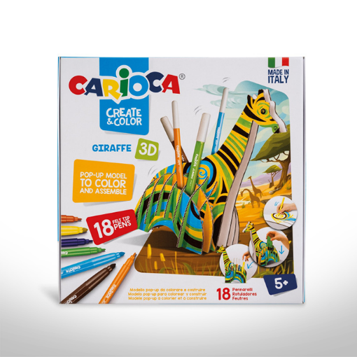 Imagen de Set infantil para colorear y construir CARIOCA CREATE & COLOR con 18 marcadores Portalápices - Jirafa