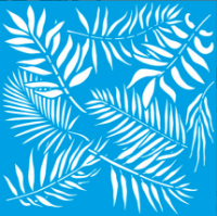 Stencil marca LITOARTE de 20x20 cms. cod.STXX-065 Estampado de hojas tropicales 
