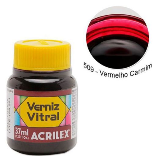 Imagen de Barniz vitral pintura vitral ACRILEX *37ml. color Rojo Carmin 509