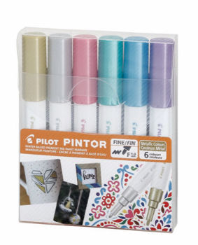 Imagen de Marcador PILOT PINTOR Tinta al agua trazo fino F punta 1.0mms. set de 6 colores metalizados