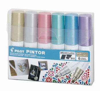 Imagen de Marcador PILOT PINTOR Tinta al agua trazo grueso B punta 8mms. set de 6 colores metalizados