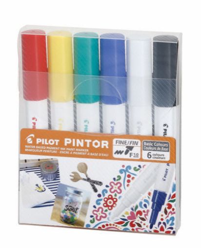 Imagen de Marcador PILOT PINTOR Tinta al agua trazo fino F punta 1.0mms. set de 6 colores clásicos