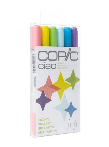 Imagen de Marcador profesional COPIC CIAO alcohol doble punta set de 6 colores con tonos Brillantes Luminosos