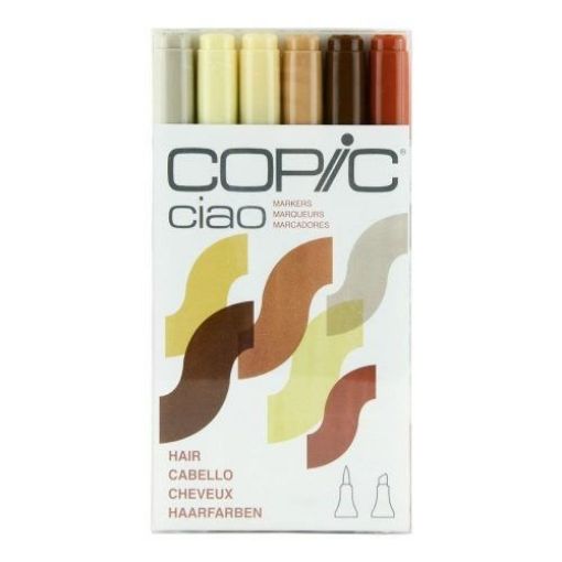 Imagen de Marcador profesional COPIC CIAO alcohol doble punta set de 6 colores con tonalidades para cabellos