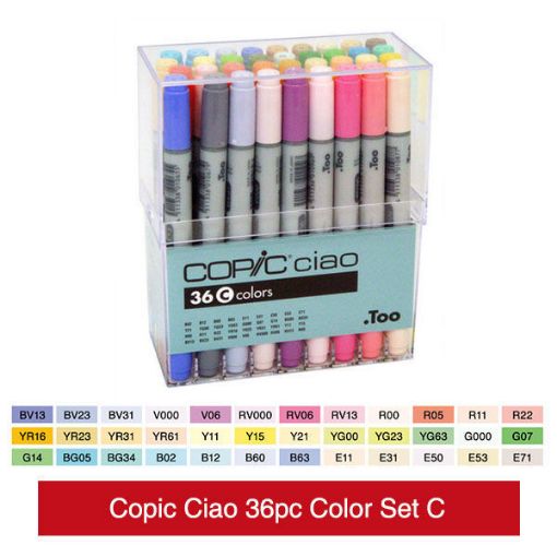 Imagen de Marcador profesional COPIC CIAO alcohol doble punta set de 36 colores luminosos SET C