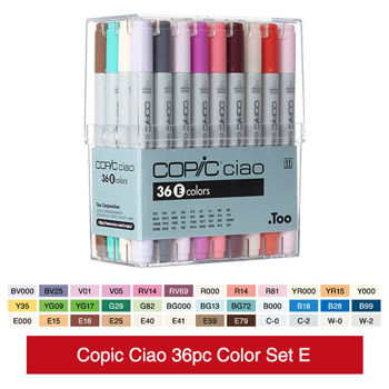 Imagen de Marcador profesional COPIC CIAO alcohol doble punta set de 36 colores neutros SET E