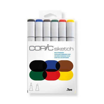 Imagen de Marcador profesional COPIC SKETCH alcohol doble punta set de 6 colores tonos primarios