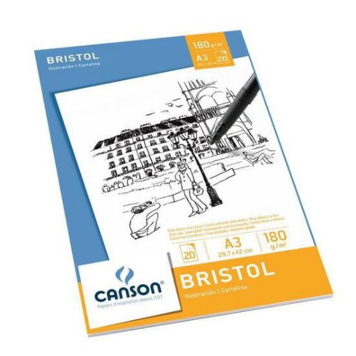 Arte en Casa-Block para dibujo CANSON Bristol Ilustración 180grs A3  29,7*42cms. *20 hojas