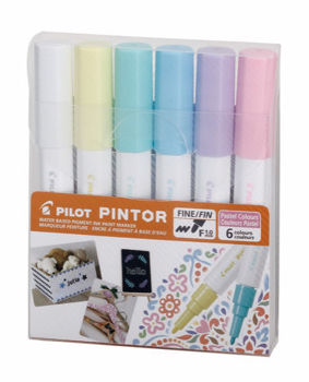 Imagen de Marcador PILOT PINTOR Tinta al agua trazo fino F punta 1.0mms. set de 6 colores pasteles