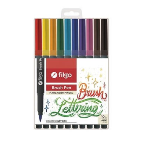 Imagen de Set de 10 marcadores FILGO Brush Pen punta pincel acuarelables *10 colores vivos