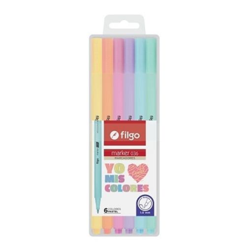 Imagen de Set de 6 marcadores FILGO Marker 036 de punta fina de 1mm. colores pastel