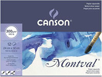 Block para acuarela MONTVAL CANSON papel blanco grano fino de 300gr 24*32cms. *12 hojas