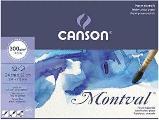 Imagen de Block para acuarela MONTVAL CANSON papel blanco grano fino de 300gr 24*32cms. *12 hojas