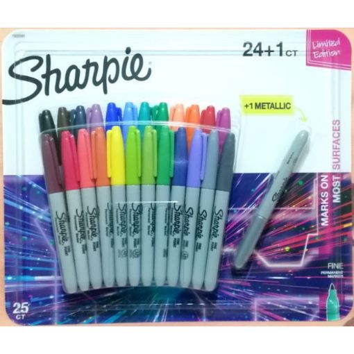 Imagen de Marcadores permanentes SHARPIE set *25 con 24 marcadores de punta fina + 1 color metálico