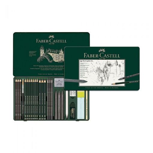 Imagen de Set de Lápices De Grafito y carbonillas Faber Castell para dibujo en caja metálica
