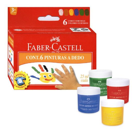 Imagen de Dactilopintura o pintura a dedo FABER en caja de 6 Colores de 25ml. c/u