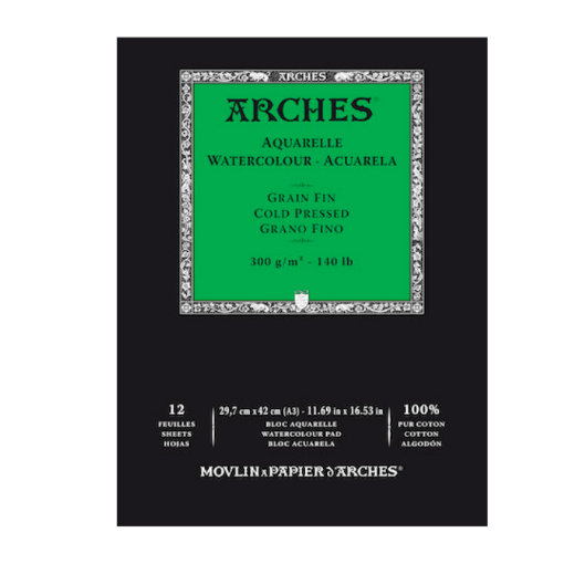 Imagen de Block para acuarela profesional ARCHES 100% algodón de grano fino 300gr 29.7*42cms. *12 hojas