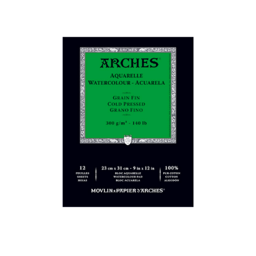 Imagen de Block para acuarela profesional ARCHES 100% algodon de grano fino 300gr 23*31cms. *12 hojas