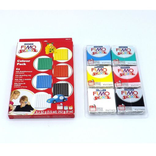 Imagen de Arcilla polimerica pasta de modelar FIMO Kids 8032 set de 6 colores Basicos de 42grs.