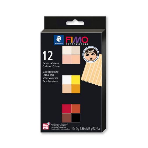 Imagen de Arcilla polimerica pasta de modelar FIMO Profesional 8073 DOLL ART set de 12 colores Basicos de 25grs.