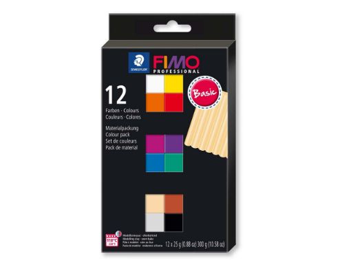 Imagen de Arcilla polimerica pasta de modelar FIMO Profesional 8043 set de 12 colores Basicos de 25grs.