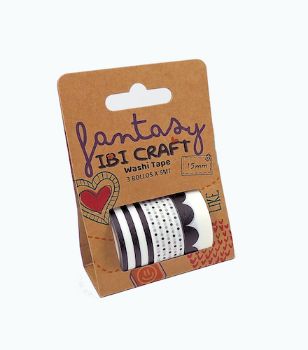 Imagen de Set de 3 cintas adhesivas washi tape decorativas de 15mms.*5mts. tonos Blanco y Negro  IBI CRAFT 