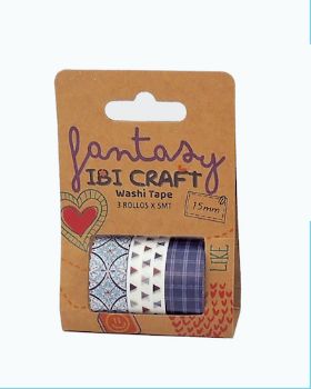 Imagen de Set de 3 cintas adhesivas washi tape decorativas  de 15mms.*5mts. tonos azul IBI CRAFT