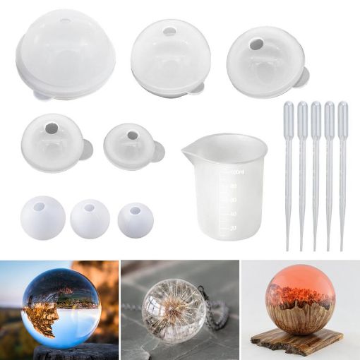 Imagen de Set de 8 moldes diferentes para resina de silicona para hacer esferas con accesorios  LETS RESIN 