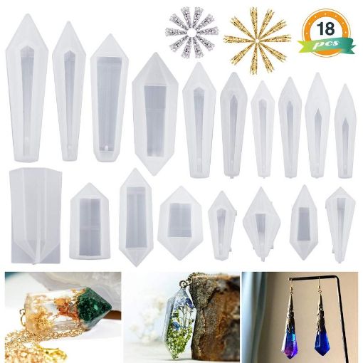 Imagen de Set de 18 moldes diferentes para resina de silicona para hacer gemas y cristales con accesorios  LETS RESIN 
