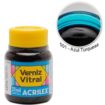 Imagen de Barniz vitral pintura para vidrio *37ml. color Azul Turquesa 501 ACRILEX 