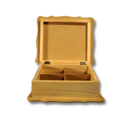Imagen de Caja para te de 4 reparticiones de pino con tapa de mdf 6mms. con bolado