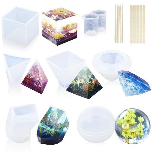 Imagen de Set de 6 moldes diferentes para resina jabones velas de silicona de formas geometricas con accesorios  LETS RESIN 