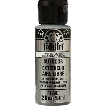 Imagen de Pintura acrilica para exterior metalica Outdoor Acrylic Paint *59ml. color 1642 Silver Sterl Plata fina FOLKART 