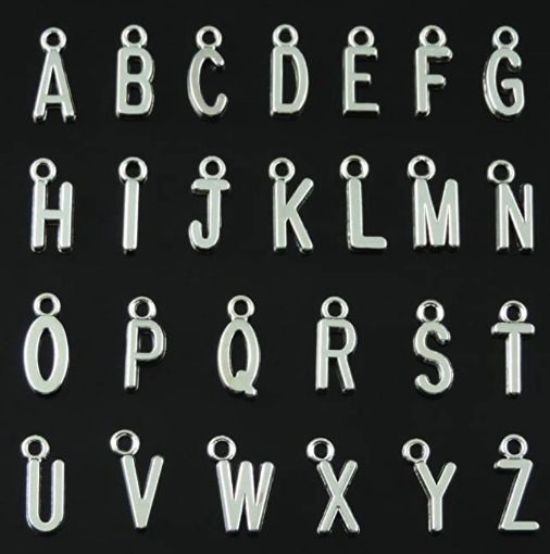 Imagen de Set de 26 dijes de metal de 15mms. alfabeto abecedario plateados