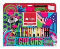 Set de 23 piezas de marcadores microfibras lapices y resaltadores en colores surtidos Enjoy FILGO