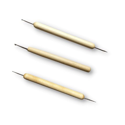 Imagen de Set de 3 herramientas para puntillismo de 14cms. 3 mangos de madera y 5 puntas diferentes