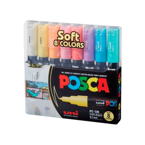 Imagen de Marcador de tinta pigmentada agua  trazo 1.8 a 2.5mms pc-5M set de 8 colores pasteles Soft UNI POSCA