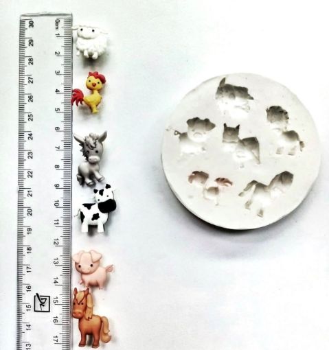Imagen de Molde de silicona no.011 modelo animales de granja mini x6 formas de 2 a 3cms. aprox.