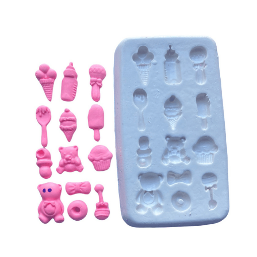 Imagen de Molde de silicona no.013 modelo miniaturas para baby shower x13 formas diferentes de 1 a 2cms. aprox.