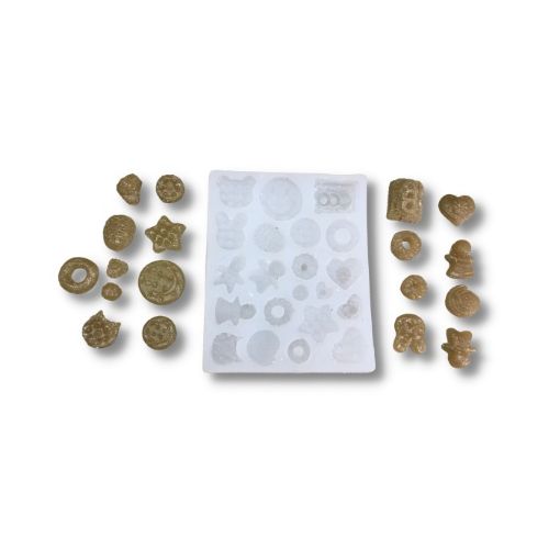 Imagen de Molde de silicona para resina nro.075 modelo galletas mini *21 formas entre 1 y 2cms.