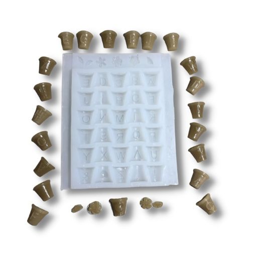 Imagen de Molde de silicona para resina nro.141 modelo abecedario macetas de 1.5cms.