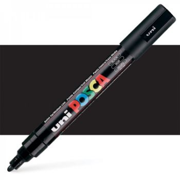 Imagen de Marcador de tinta pigmentada a base de agua  UNI POSCA trazo medio 1.8 a 2.5mm. pc-5M color NEGRO 46 UNI POSCA