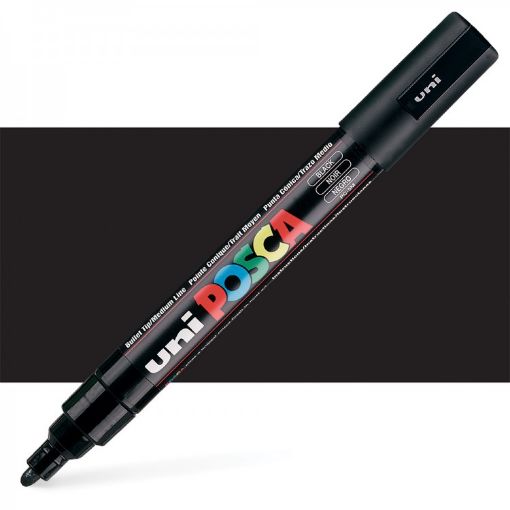 Imagen de Marcador de tinta pigmentada a base de agua  UNI POSCA trazo medio 1.8 a 2.5mm. pc-5M color NEGRO 46 UNI POSCA