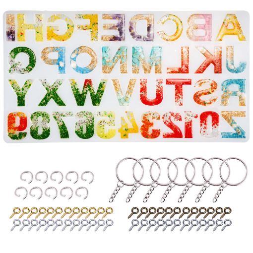 Imagen de Molde de silicona abecedario y numeros de 4cms.36 piezas LETS REsin con accesorios LETS RESIN