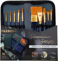 Estuche con 10 pinceles sinteticos profesionales para acrilico acuarela y oleo "MEEDEN" Premium Artist 