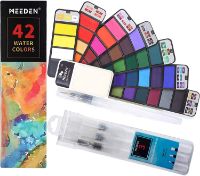 Set de 42 colores de acuarelas en estuche abanico ideal para viaje "MEEDEN" incluye 4 pinceles