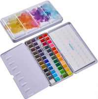Set de 48 colores de acuarelas premium en pastilla "MEEDEN" en estuche metalico con pincel y paleta